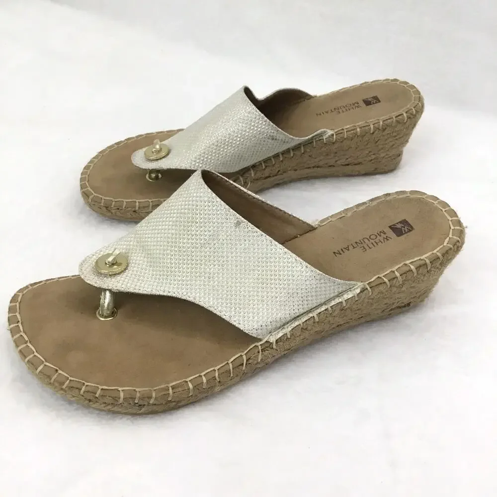 WHITE MOUNTAIN BEACHBALL Glitter Fabric Wedge Heels Sandal Size 7.5 M